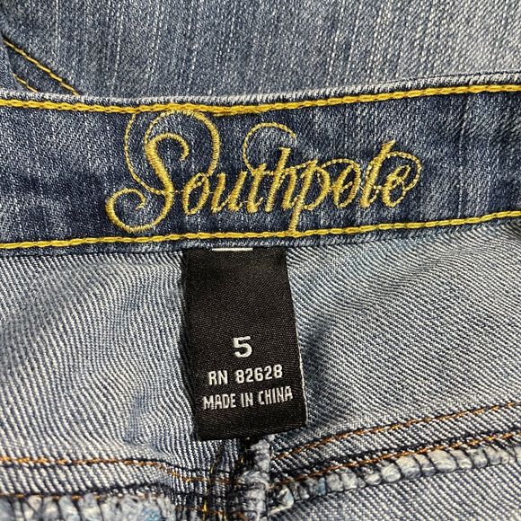 Vintage‎ Y2K Southpole Denim Jean Shorts Gold Logo Flap Pockets Juniors Size 5 - Picture 9 of 9